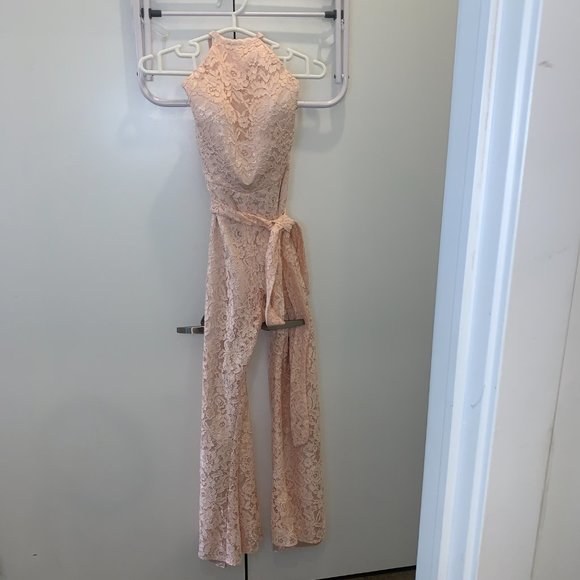 TBDress Halter Sashes Lace Bridesmaid Jumpsuit - Picture 3 of 16